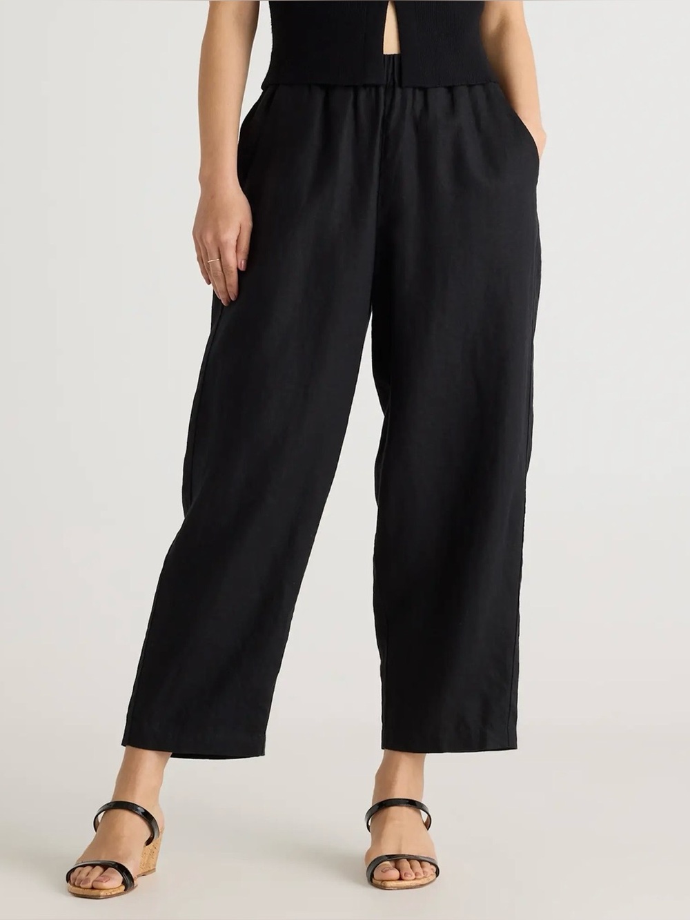 QUINCE WOMENS 100% European LINEN
BLACK PULL ON PANTS SMALL minimalist